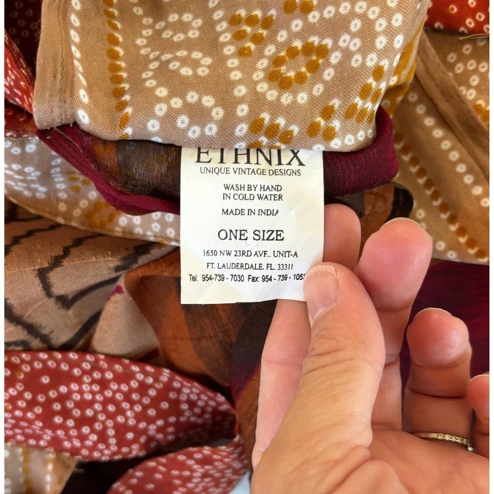 100% Silk Wrap Skirt One Size Ethnix India Boho Festival Resort Reversible